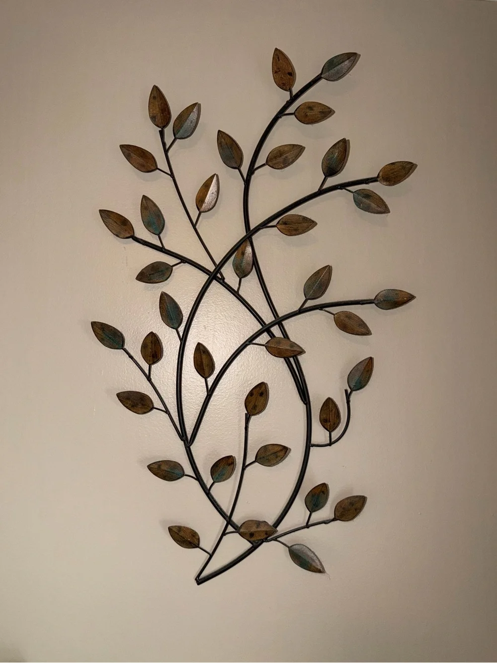 Brown & Teal Metal Leaf Wall Sculpture